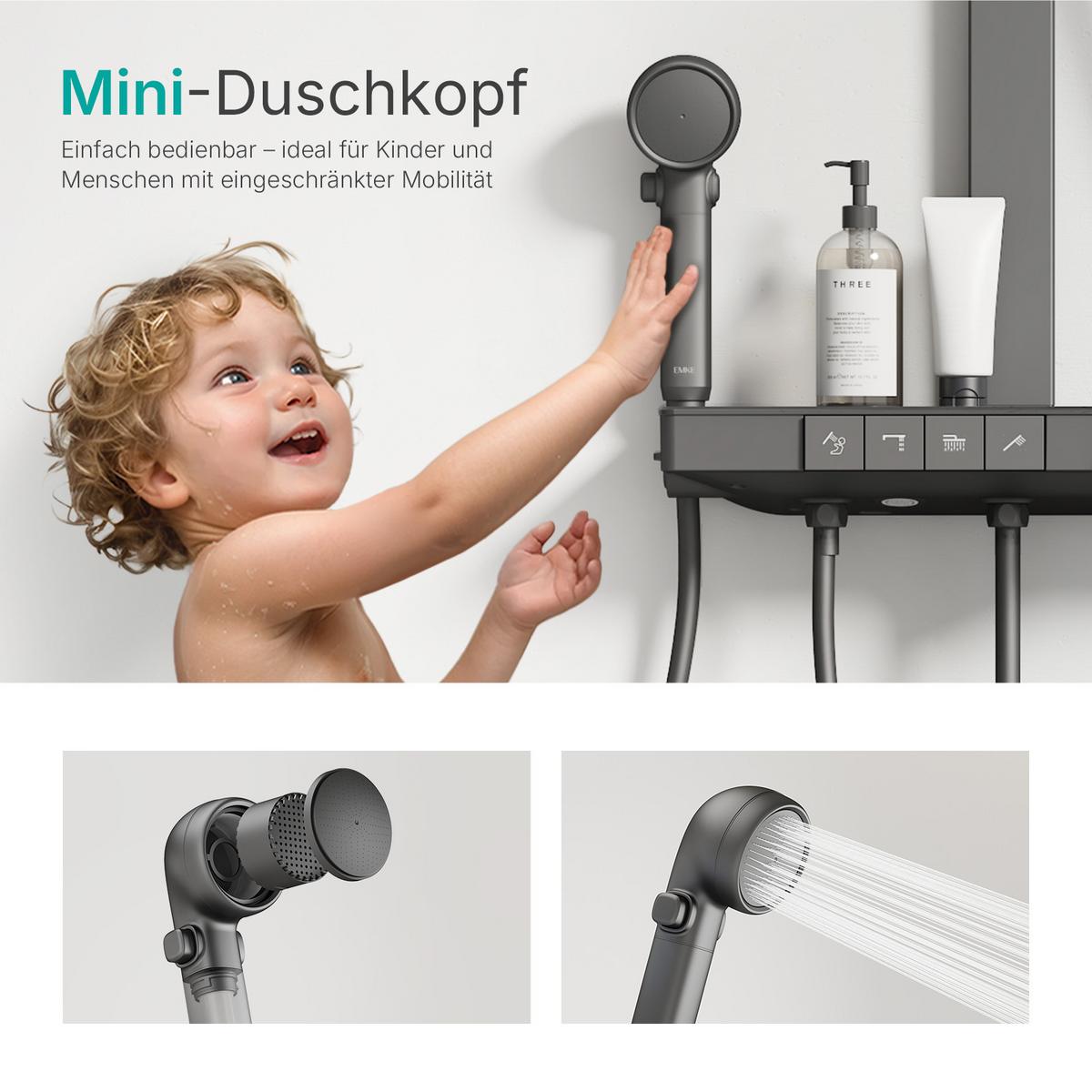 ÜBERKOPFBRAUSESET mit Handbrause Thermostat Vielseitig Anthrazit 105 / 48 cm - Anthrazit, Metall (40/113/58cm) - EMKE