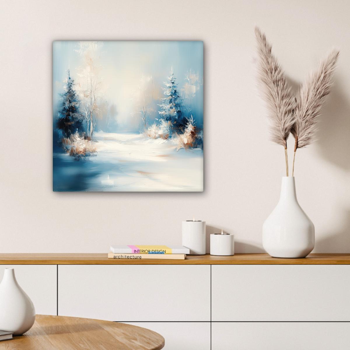 LEINWANDBILD Wald - Winter - Natur - Abstrakt - Schnee Wandbild Wohnzimmer 50x50 cm - Weiß, Textil (50/50cm) - MuchoWow