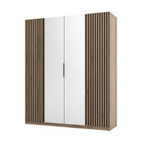 KLEIDERSCHRANK Nehir Korpus Eiche Evoke, Front Schwarz/Eiche Evoke 200 cm - 4T Modern mit Lamellentüren außen und Spiegeln mittig - Eichefarben/Schwarz, Holzwerkstoff/Kunststoff (200/239/61.9cm) - AX Living