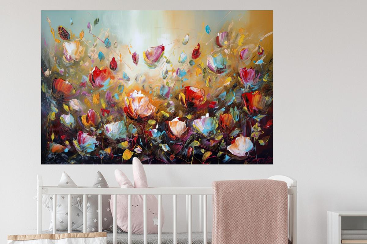 WANDTATTOO Blumen - Kunst - Natur - Ölgemälde Wandsticker 120x80 cm - Multicolor, Kunststoff (120/80/0.1cm) - MuchoWow