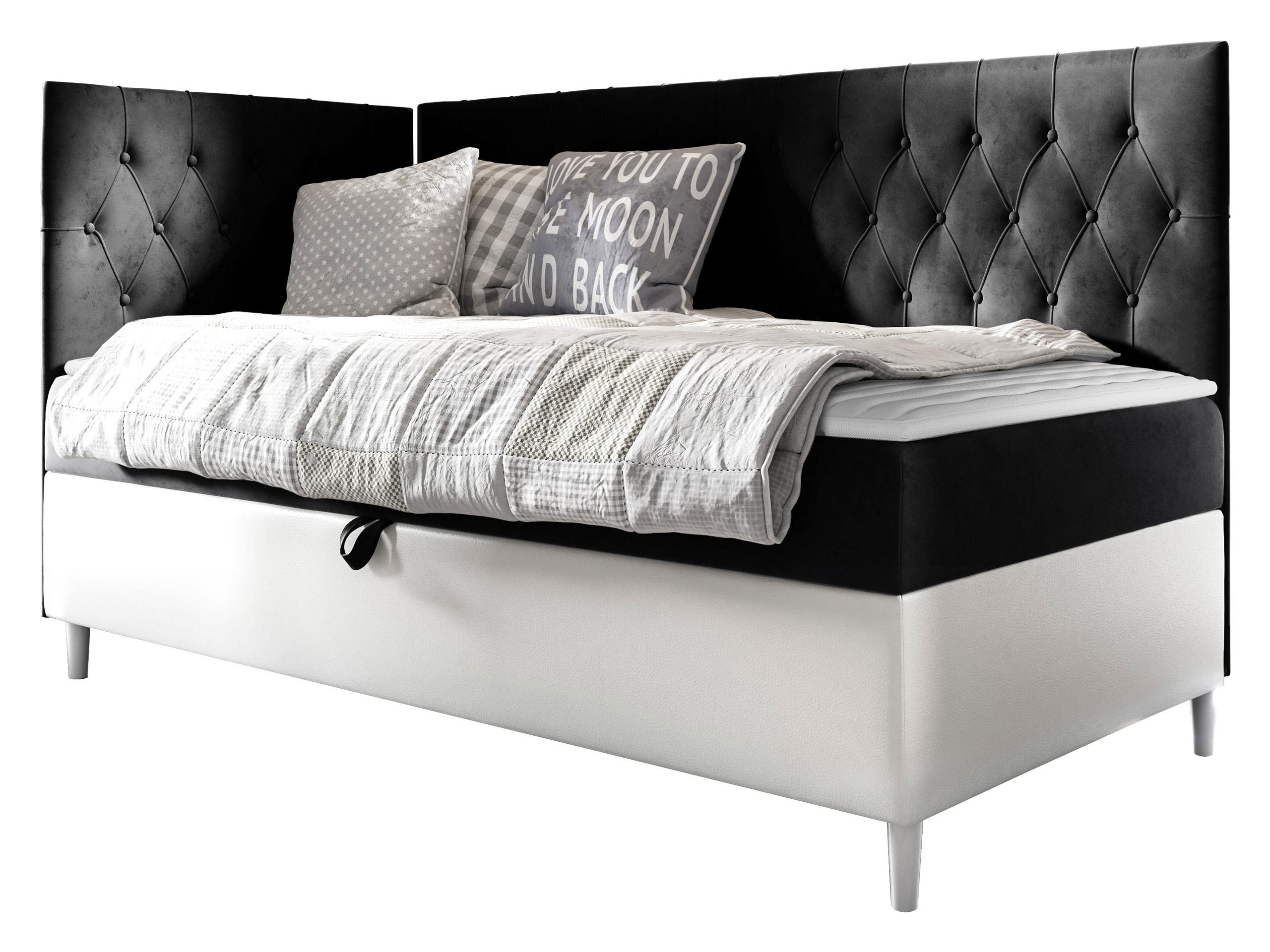 BOXBETT Filip Junior 3, Seite zum Öffnen des Bettkastens: Links - H3 - Schwarz/Weiß, Holz (90/200cm) - MIRJAN24