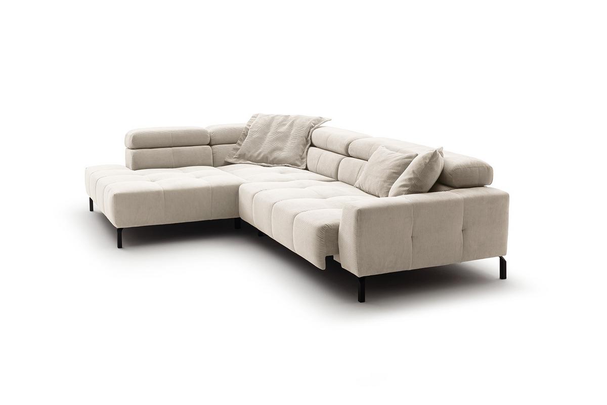ECKSOFA MIT MOTORISCHEM SITZVORZUG OHIO Weiß Cord Relaxfunktion - Schwarz/Weiß, Textil/Metall (311/219cm) - KAWOLA