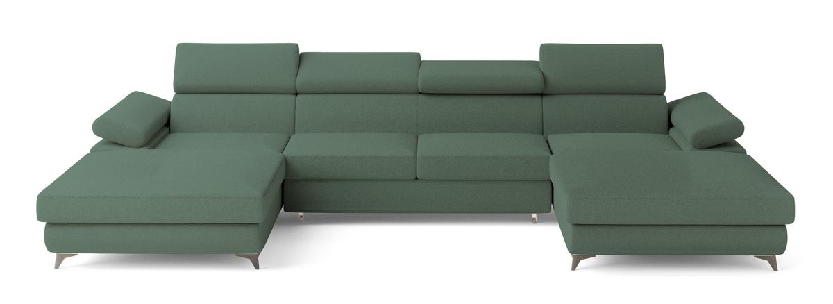 WOHNLANDSCHAFT DETTI Grün Boucle-Stoff mit Schlaffunktion - Grün, Holz (339/89/190cm) - MASSENO