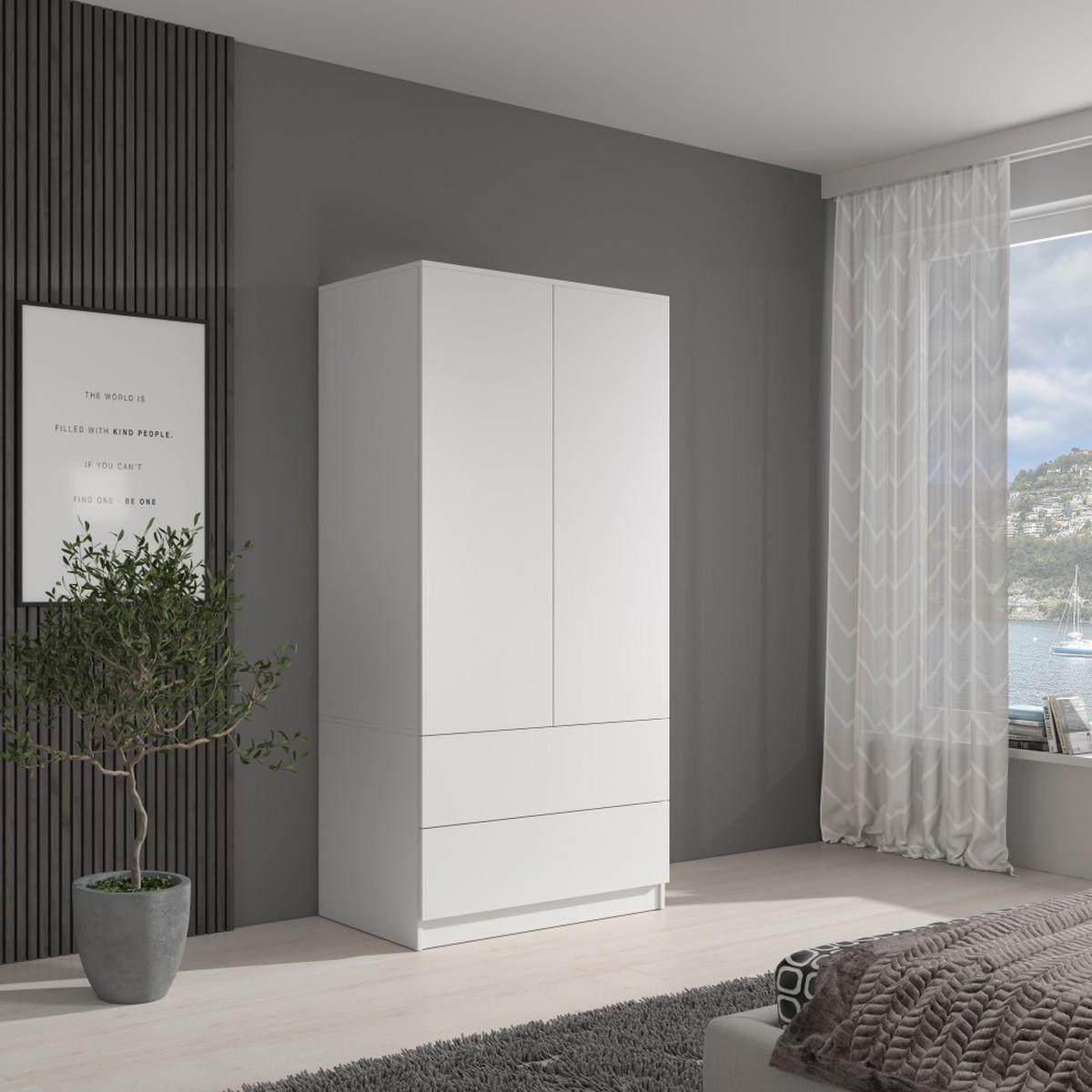 DREHTÜRENSCHRANK Classic mit 2 Türen, mit Schubladen, 90 cm, Weiß - Weiß, Textil (90/180/50cm) - Beautysofa