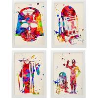 POSTER Set mit 4 Star Wars Film Darth Vader, Yoda, R2D2 und C3PO A3 Weißer Rahmen - Weiß, Papier (29.7/3cm) - Nacnic