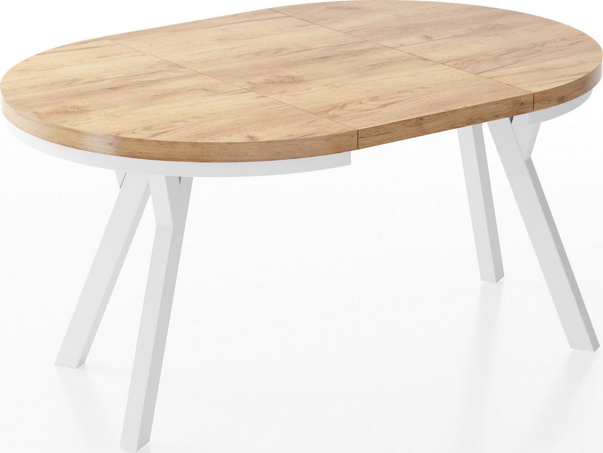 ESSTISCH Lume Weiß runder ausziehbarer, Wotan Eiche 100-150/100/76 cm - Eiche Wotan/Weiß, Holz/Holzwerkstoff (100/150/76cm) - WFL GROUP