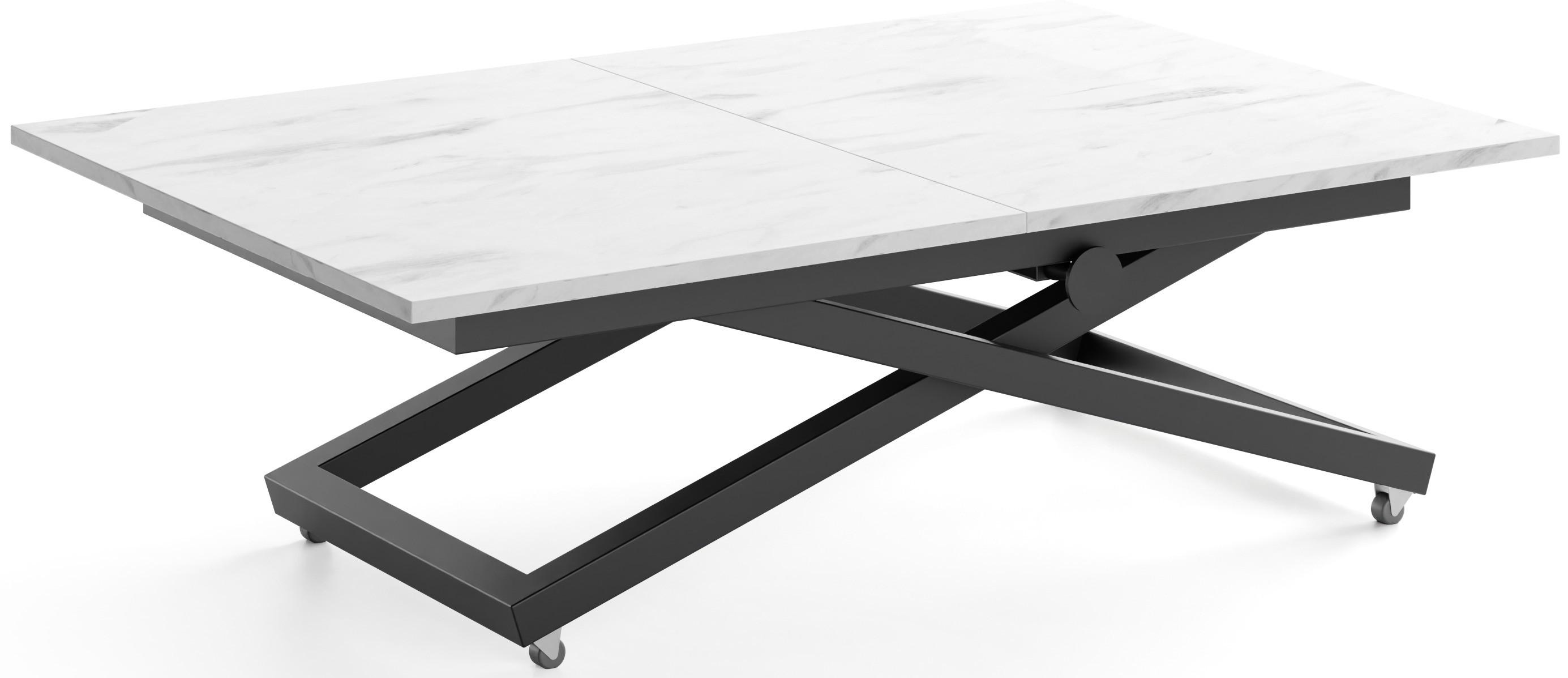 COUCHTISCH Axen höhenverstellbar ausziehbar, Marmor Weiß 120-160/80/38-75 cm - Ecru/Schwarz, Holzwerkstoff/Metall (80/160/75cm) - WFL GROUP