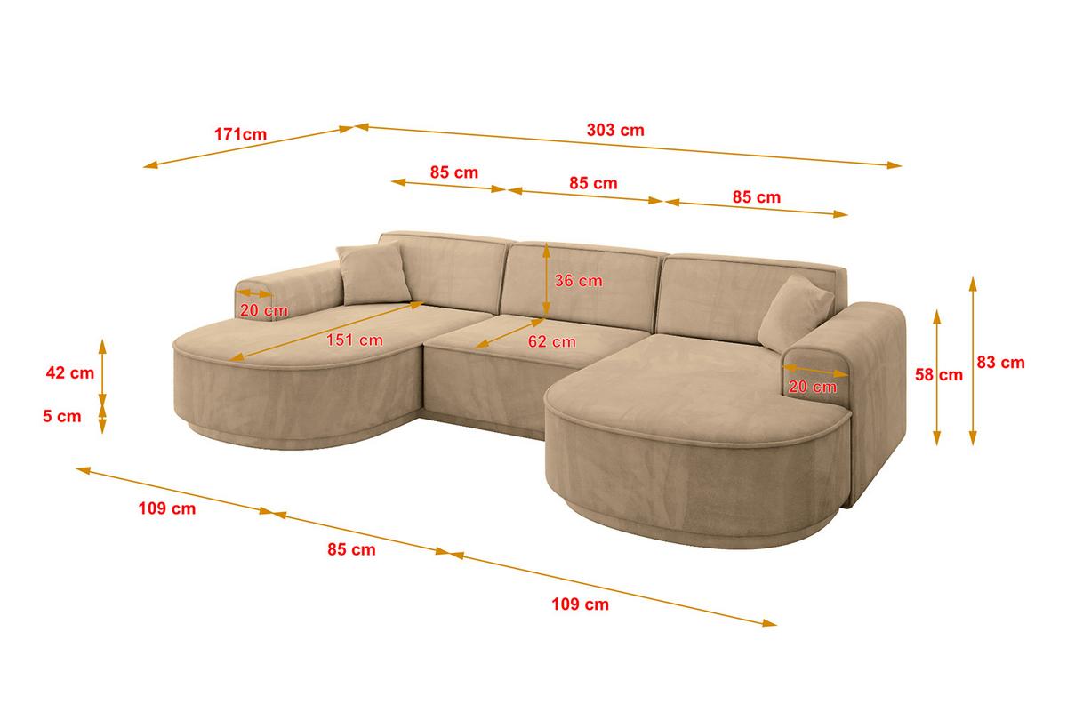 WOHNLANDSCHAFT MARI-U1-v3 - 303x171x83 cm Taupe Velours - Taupe/Schwarz, Holzwerkstoff/Kunststoff (303/83/171cm) - ALTDECOR