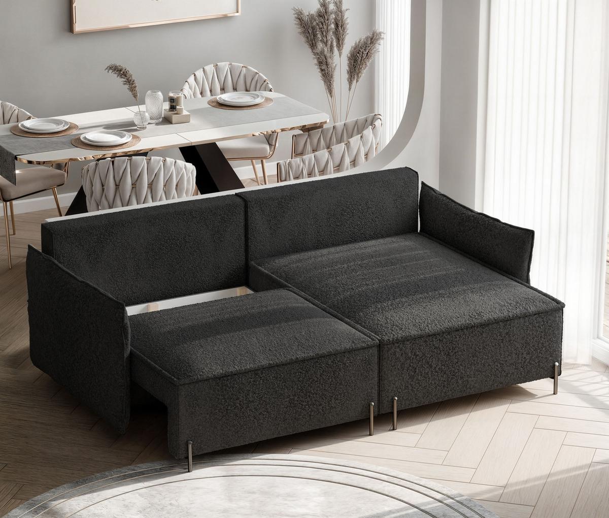 ECKSOFA MARCO Rechts, mit Schlaffunktion und Bettkasten, Anthrazit - Anthrazit, Textil/Metall (221/148cm) - Idohome