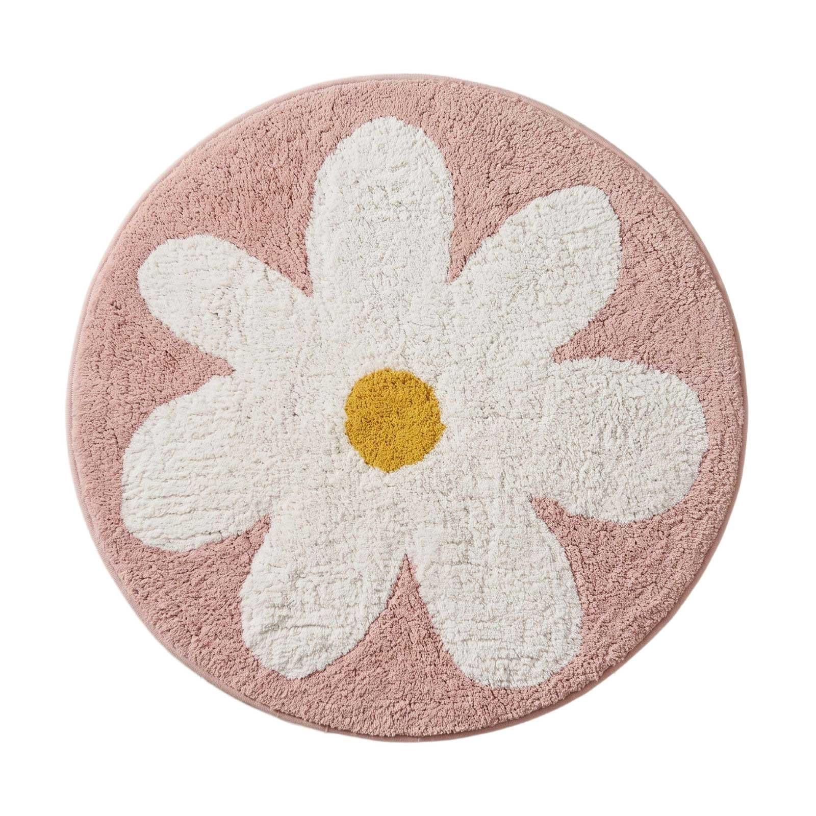 BADTEPPICH Blume rund 70 cm, rosa-weiß, 100 % Baumwolle - Rosa, Textil (70/70cm) - Homescapes