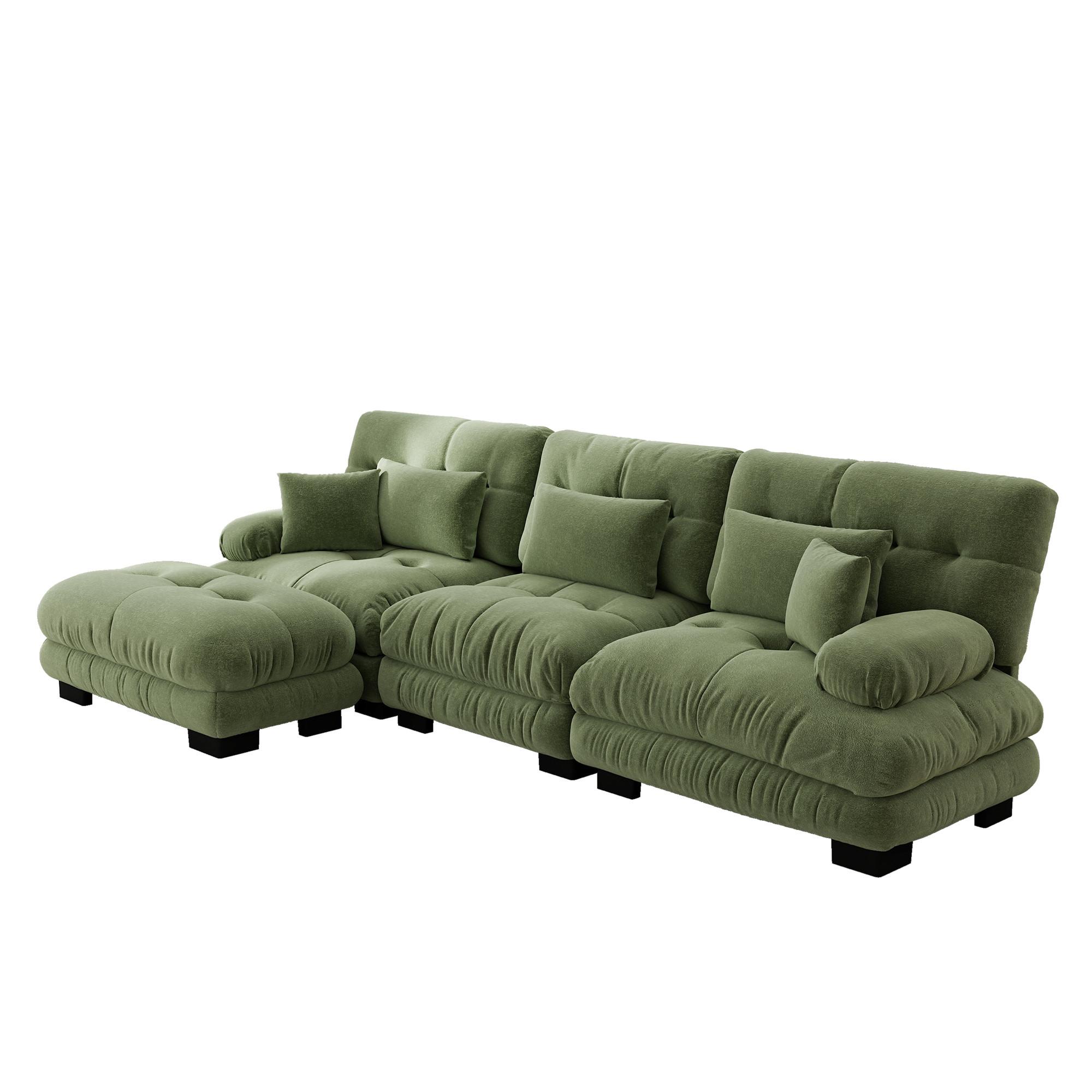 ECKSOFA Modulares 313cm Chenille Cloud-Sofa mit Ottoman für das Wohnzimmer - Grün, Textil (313/145cm) - Urban Meuble