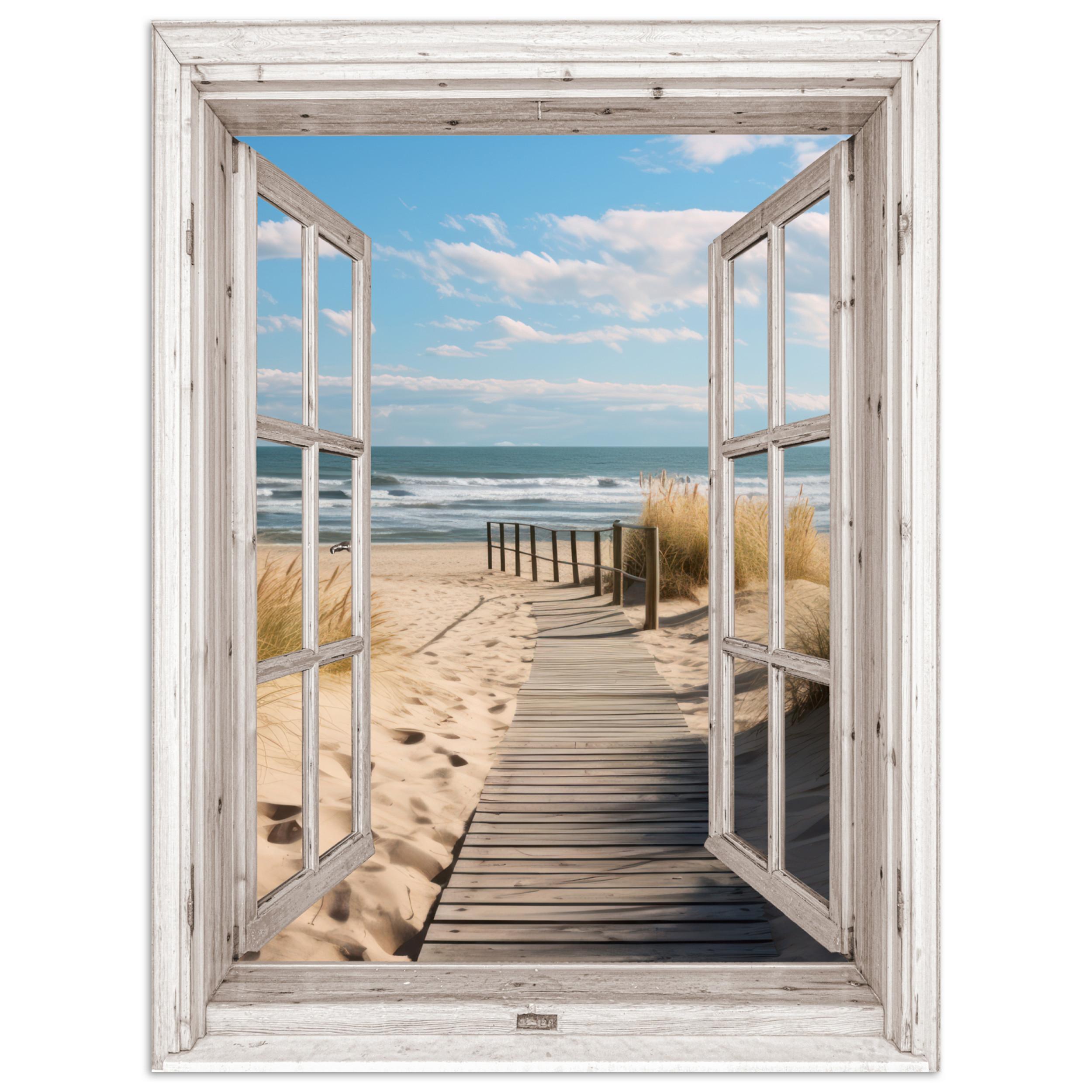 POSTER Fenster - Meer - Küste - Natur - Ausblick - Strand - Wattenmeer Wandbilder 30x40 cm - Beige, Papier (30/40/0.1cm) - MuchoWow