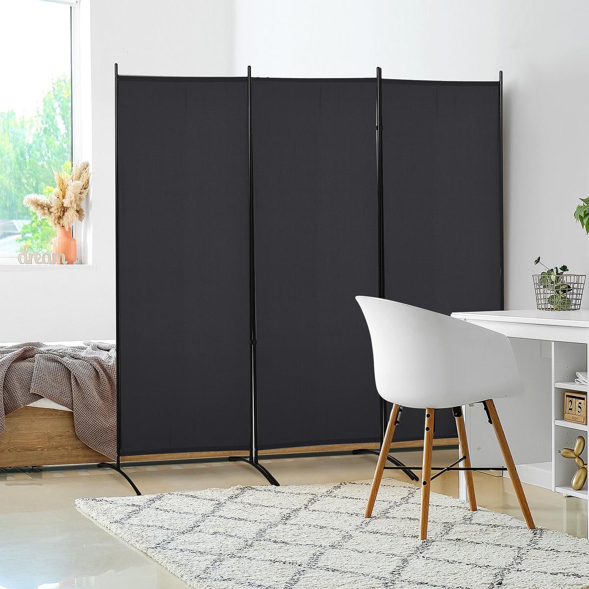 PARAVANT aus Polyester und Metall Schwarz - Schwarz, Metall (50/182cm) - HOMCOM