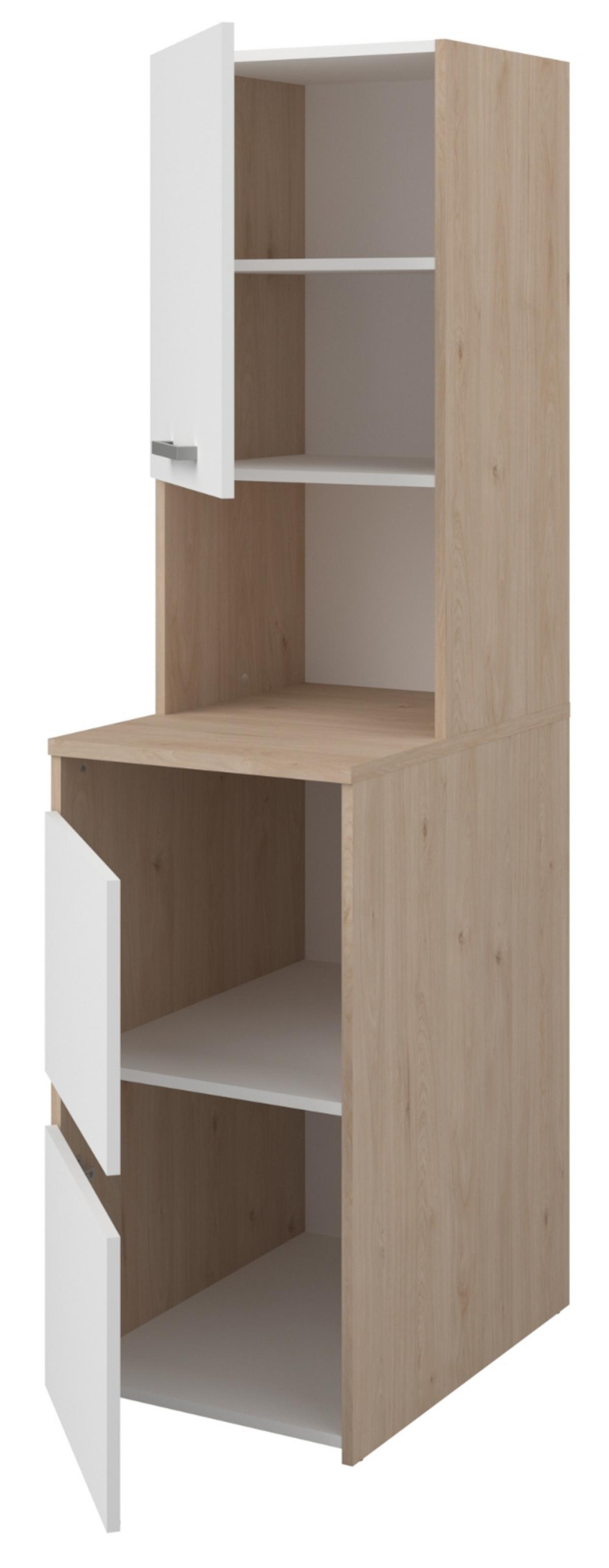 WASCHMASCHINENSCHRANK weiß, Eiche Jackson, Umbauschrank Set 2-teilig 111 cm mit viel Stauraum - Eichefarben/Silberfarben, Holzwerkstoff/Kunststoff (111/184/67cm) - Parisot Meuble