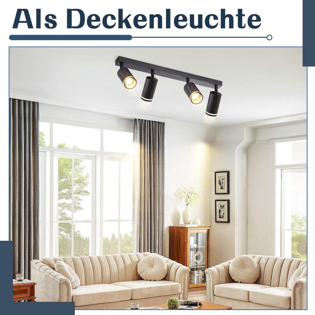 DECKENSTRAHLER Herne 4-flammig 58/5/17 cm - Schwarz, Metall (58/5/17cm) - Nettlife