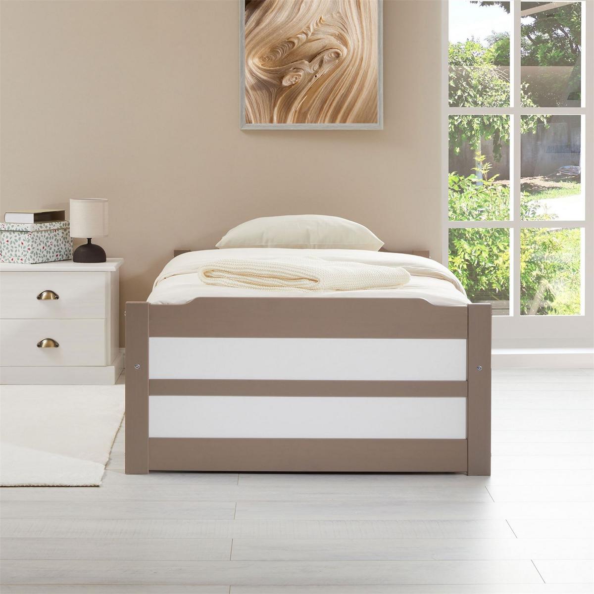 TANDEMBETT LORENA 90x190 cm taupe/weiß - Taupe/Weiß, Holz (90/190cm) - IDIMEX