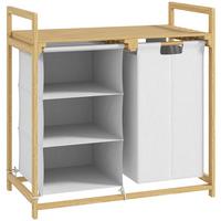 WÄSCHEKORB 4 Fächer Wäschesammler mit 2 ausziehbaren Wäschesäcken Weiß - Weiß/Naturfarben, Naturmaterialien/Bambusholz (36/70/70cm) - HOMCOM