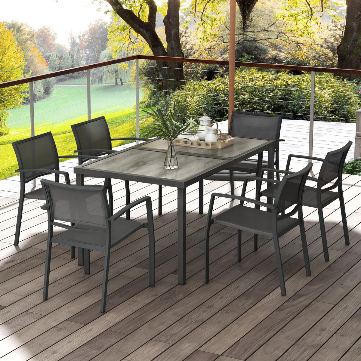 GARTENGARNITUR 7er Set Stahl Mesh Grau - Dunkelgrau/Hellgrau, Metall - Outsunny
