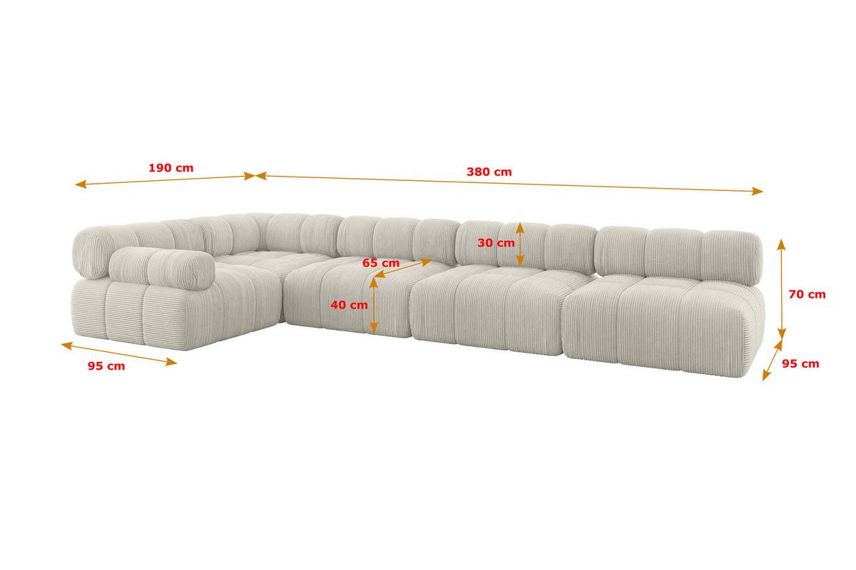 ECKSOFA modulares Sofa Mende-L3 - 380x190x70 cm Creme Cord - Hellgrau/Creme, Holzwerkstoff/Textil (380/190cm) - ALTDECOR