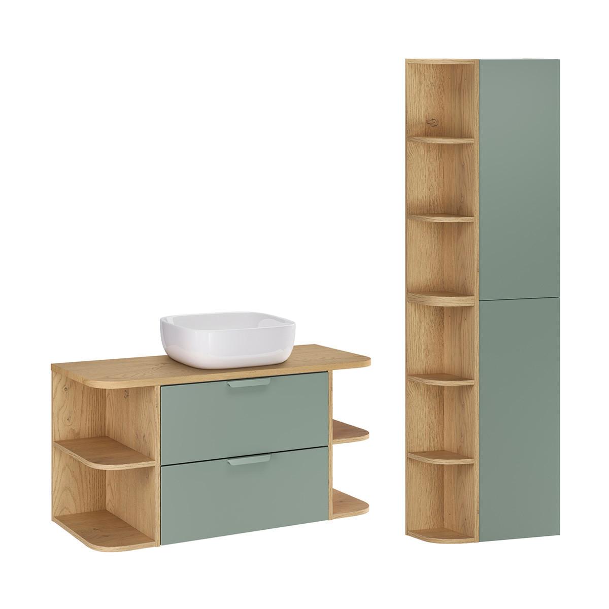 BADMÖBEL 100.4cm Oria 2er-Set Grün - Grün, Holzwerkstoff (100.4/50/45.8cm) - Petits-meubles