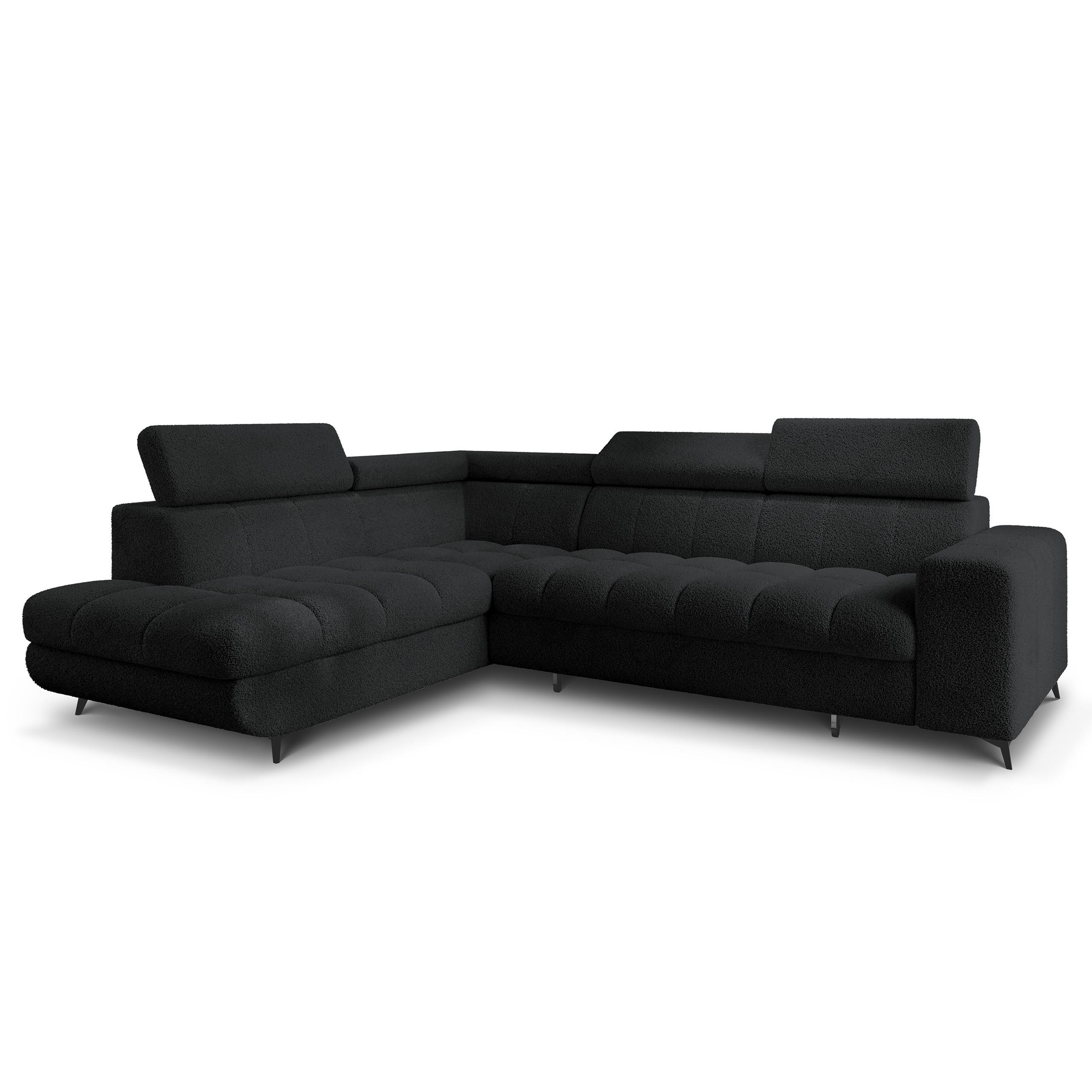 ECKSOFA MORIVA Q L-S Schwarz Boucle-Stoff mit Schlaffunktion - Schwarz, Holzwerkstoff/Textil (253/190cm) - MASSENO
