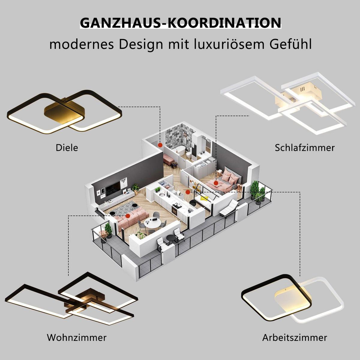 LED-DECKENLEUCHTE Lia 80/54/8 cm - Schwarz, Metall (80/54/8cm) - Nettlife