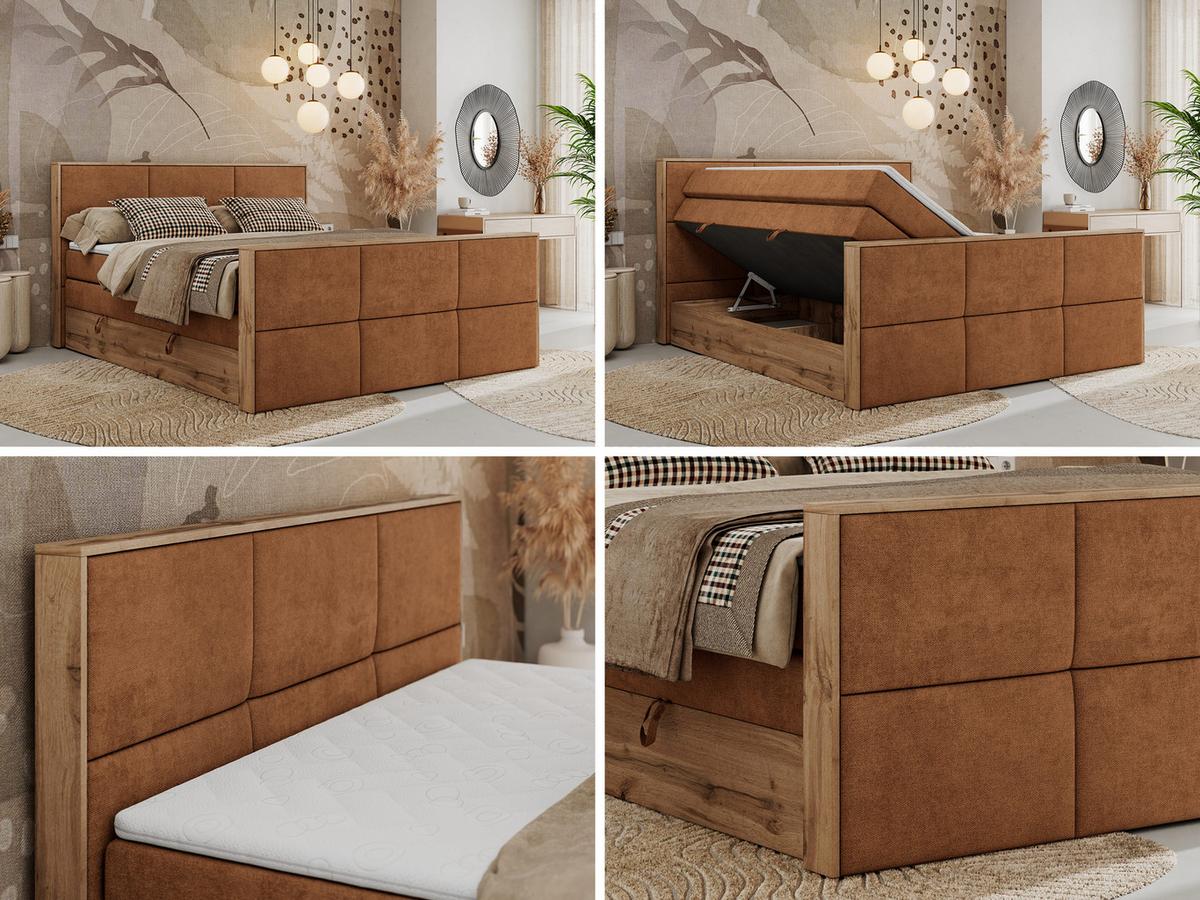BOXSPRINGBETT ALBERO 2 KING DUO 180/200 Orange Strukture - H3 - Orange, Holz/Textil (180/200cm) - MKS