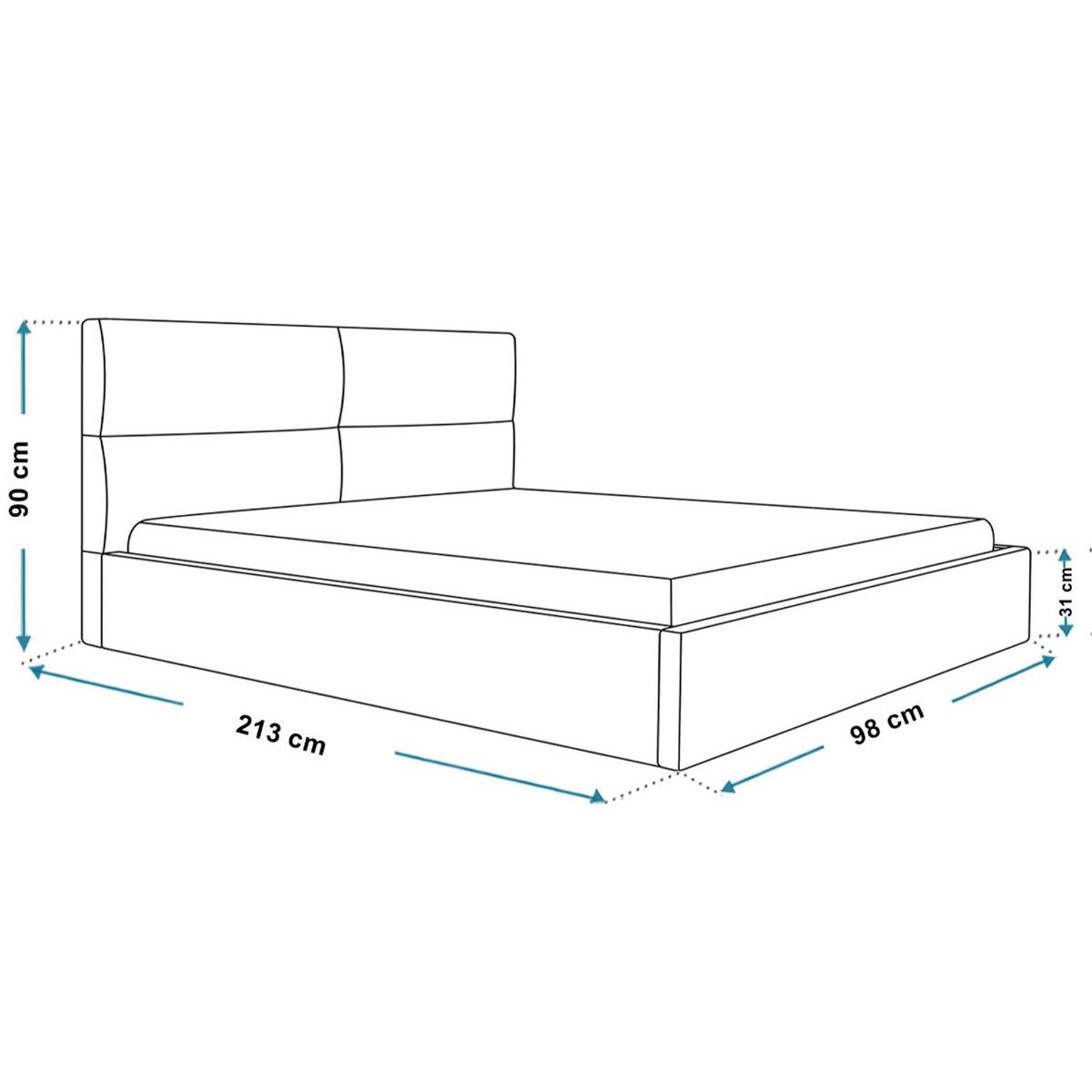 BETT 90x200 - Polsterbett mit Bettkasten und Metallrahmen - Modern Betten - Glatter Kronos-Stoff - Kollektion Lizbona, Blau - Blau, Holz/Textil (90/200cm) - Alpi-Möbel