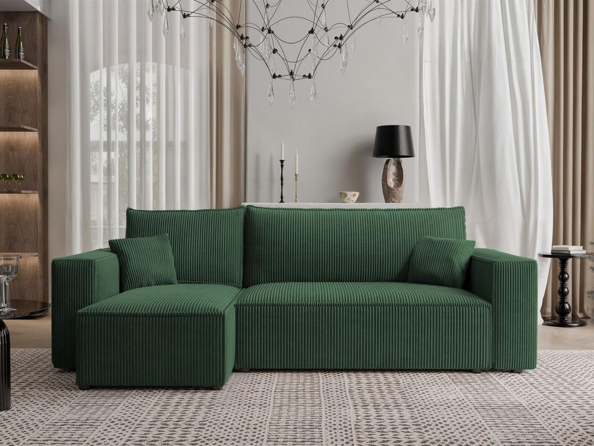 ECKSOFA Adara Mit Schlaffunktion - Grün, Holzwerkstoff/Textil (244/145cm) - Fun Möbel