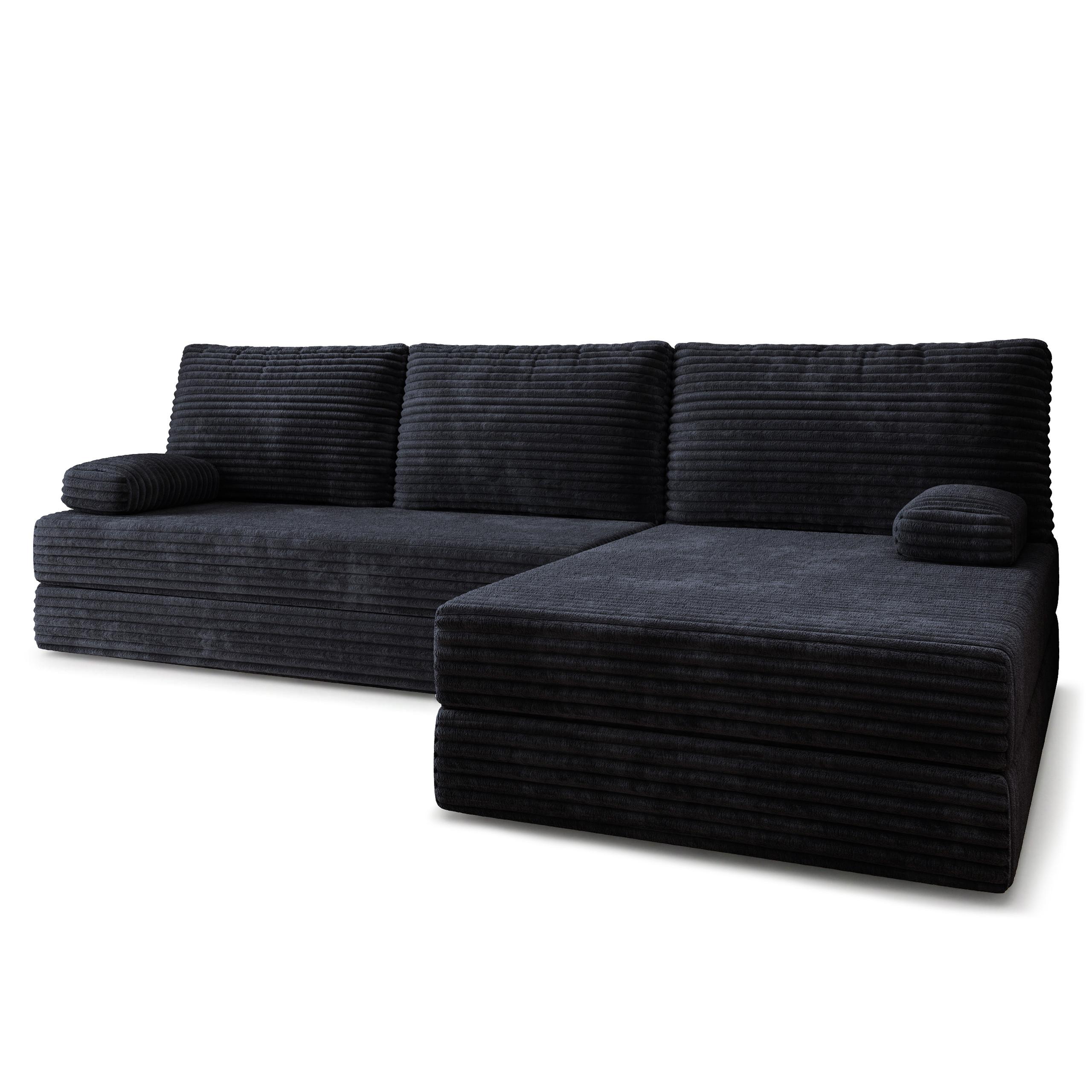 ECKSOFA ANKO modulares Boneless Sofa mit Schlaffunktion Schwarz Kordstoff - Schwarz, Textil (270/160cm) - MASSENO