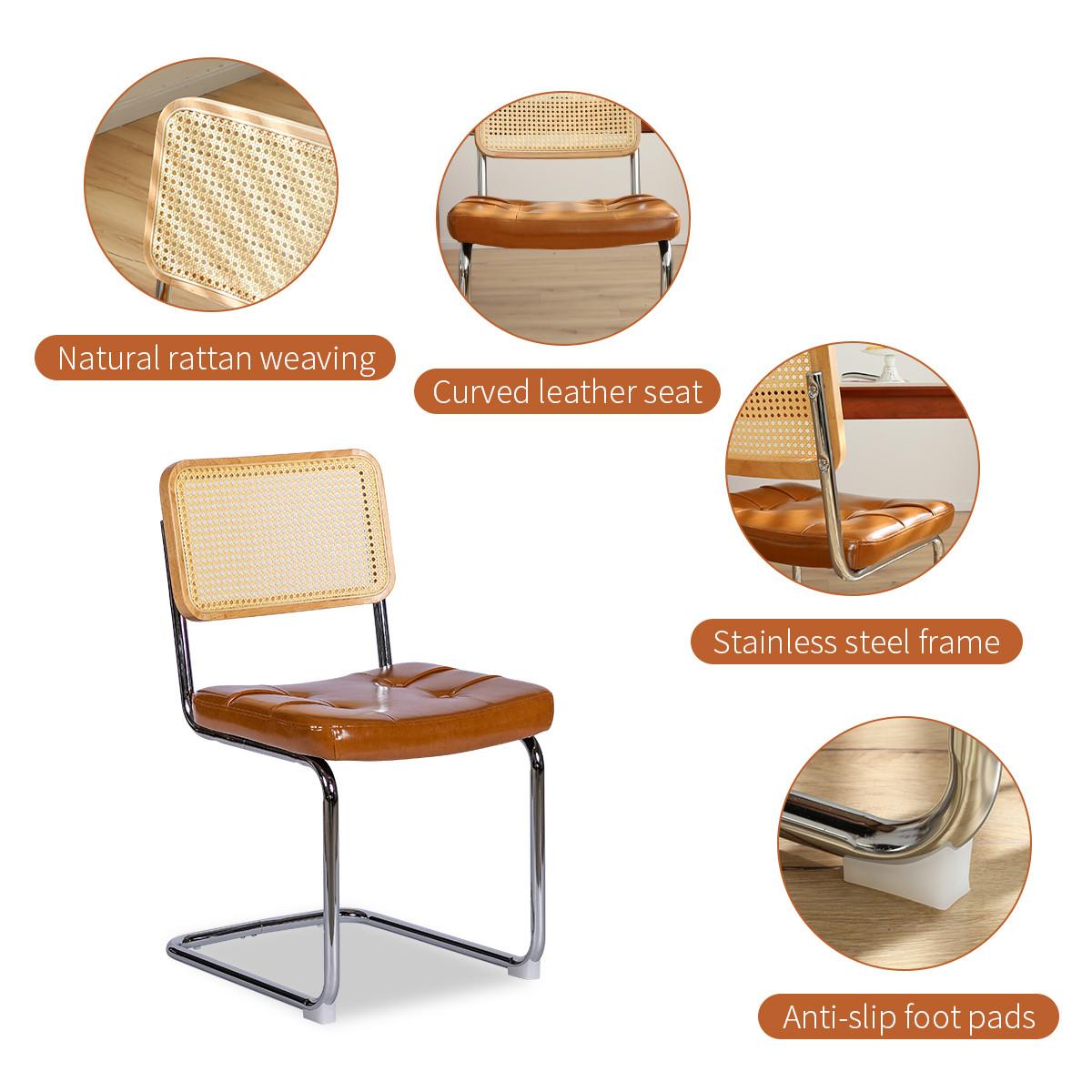 ESSZIMMERSTUHL 2er set kunstleder rattan verchromtes gestell freischwinger - Braun, Textil (53/84.6/46.4cm) - Urban Meuble