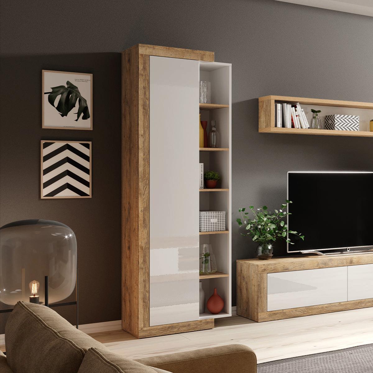 SCHRANK 1 Tür Azior Weiß und Holz - Weiß, Holzwerkstoff (67/200/40cm) - Petits-meubles