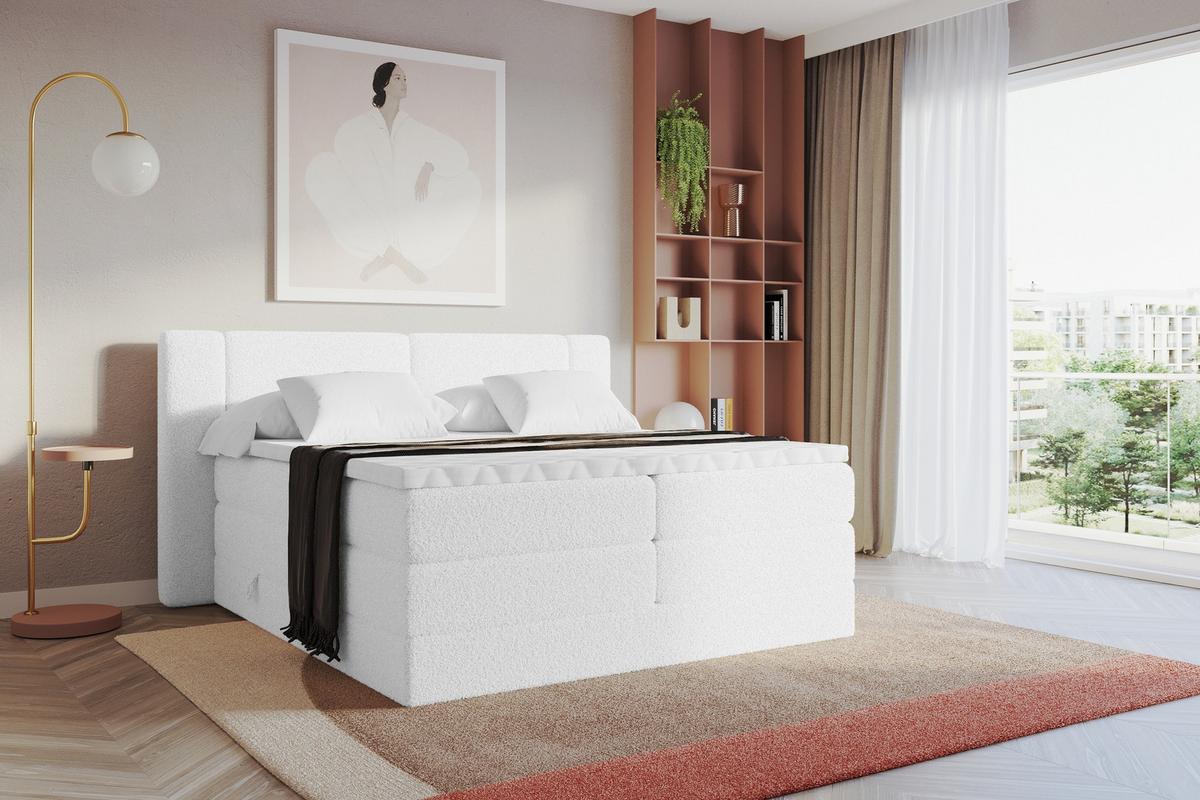 BOXSPRINGBETT mit Matratze H3/H4 - EVON KING - 180x200 cm Weiß - Weiß, Holzwerkstoff (180/200cm) - ALTDECOR