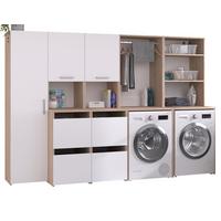 WASCHMASCHINENSCHRANK weiß, Eiche Jackson, Umbauschrank Set 4-teilig 268 cm mit viel Stauraum - Eichefarben/Silberfarben, Holzwerkstoff/Kunststoff (268/184/67cm) - Parisot Meuble