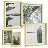 BILDER SET 5er Set - 50x50 cm & 20x30 cm & 40x60 cm Goldrahmen - Blätter tropischer Pflanzen in Pastellfarben - Goldfarben, Kunststoff (40/60cm) - TULUP