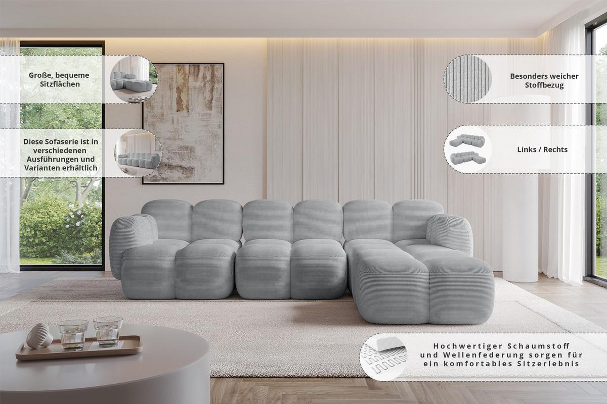 ECKSOFA modulares Sofa Rechts Miko-L2 302x205x75 Weiß Bouclé - Schwarz/Weiß, Holzwerkstoff/Kunststoff (302/205cm) - ALTDECOR