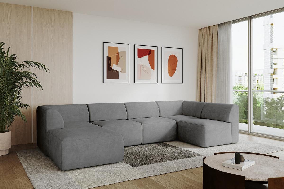 WOHNLANDSCHAFT Ottomane Links MOVO-L 345x180x78 cm Grau Velours - Taupe, Holzwerkstoff/Kunststoff (345/78/180cm) - ALTDECOR