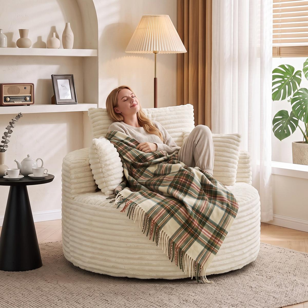 SESSEL Polyester Creme - Creme, Textil (130/82/130cm) - HOMCOM