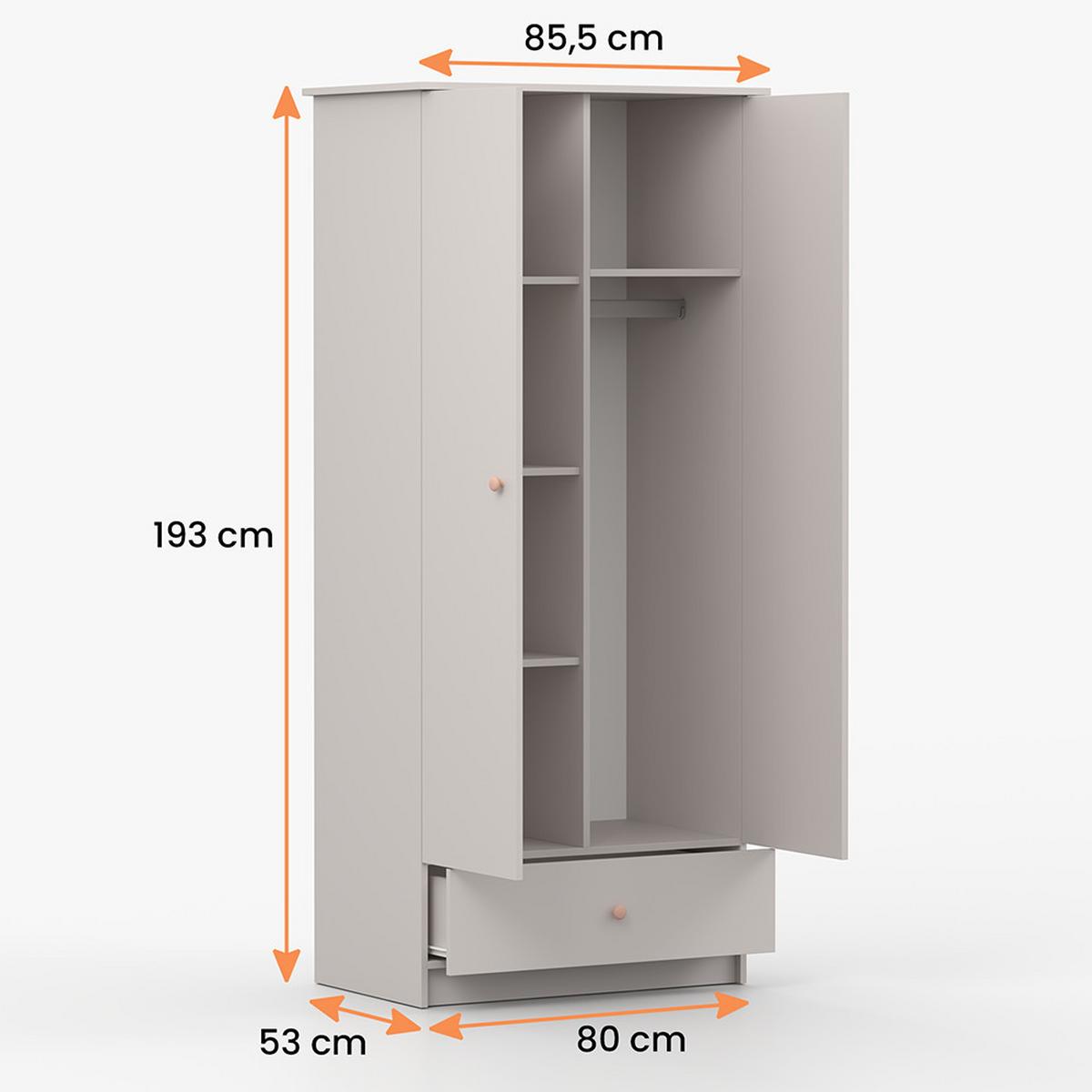 DREHTÜRENSCHRANK 85,5/193/53 cm 2-türig Olaf II Kaschmir + anthrazit Griffe - Kaschmir/Anthrazit, Holzwerkstoff/Metall (85.5/193/53cm) - imoebel24