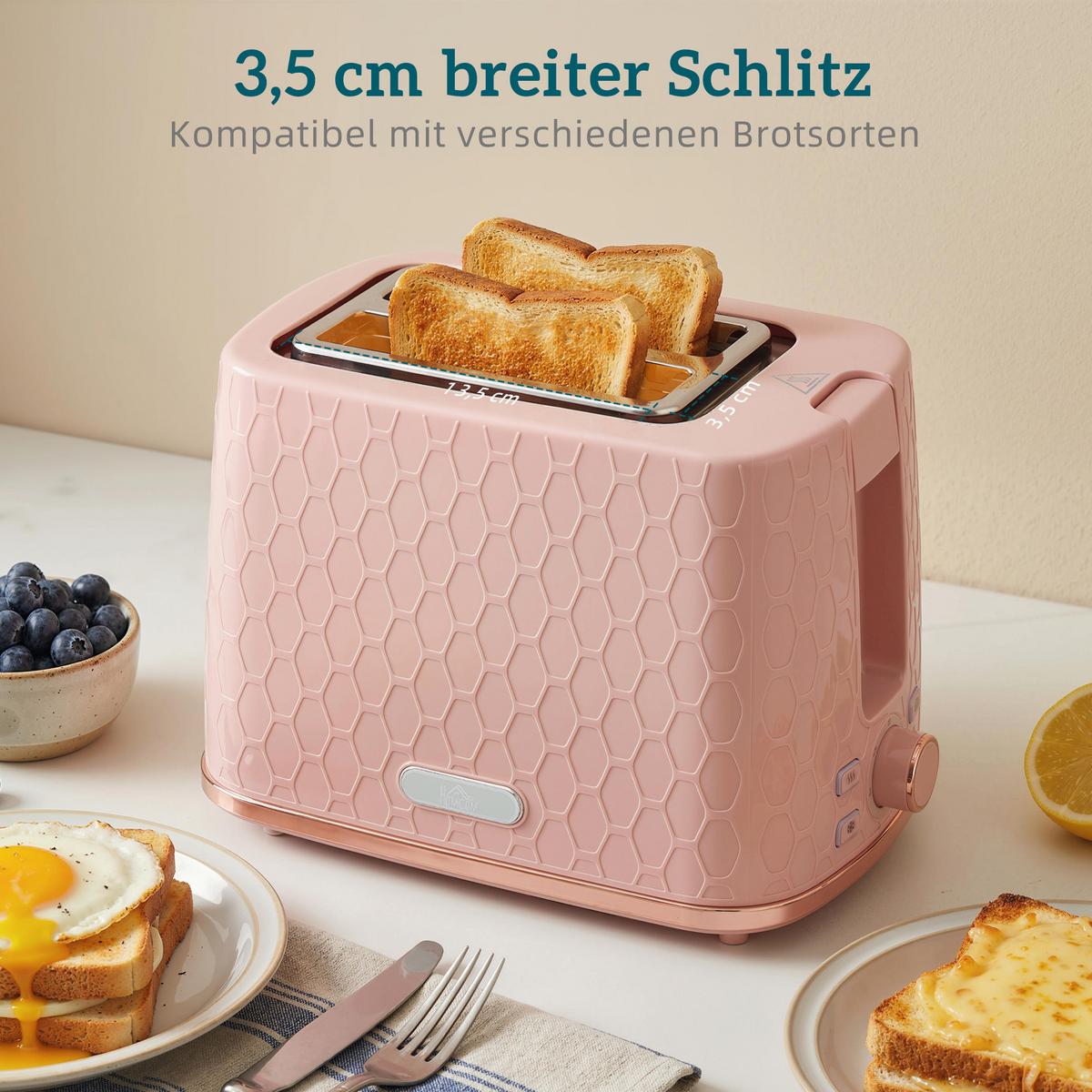 WASSERKOCHER SET mit Toaster aus Edelstahl Rosa - Rosa, Kunststoff (19.5/23.4/24.2cm) - HOMCOM