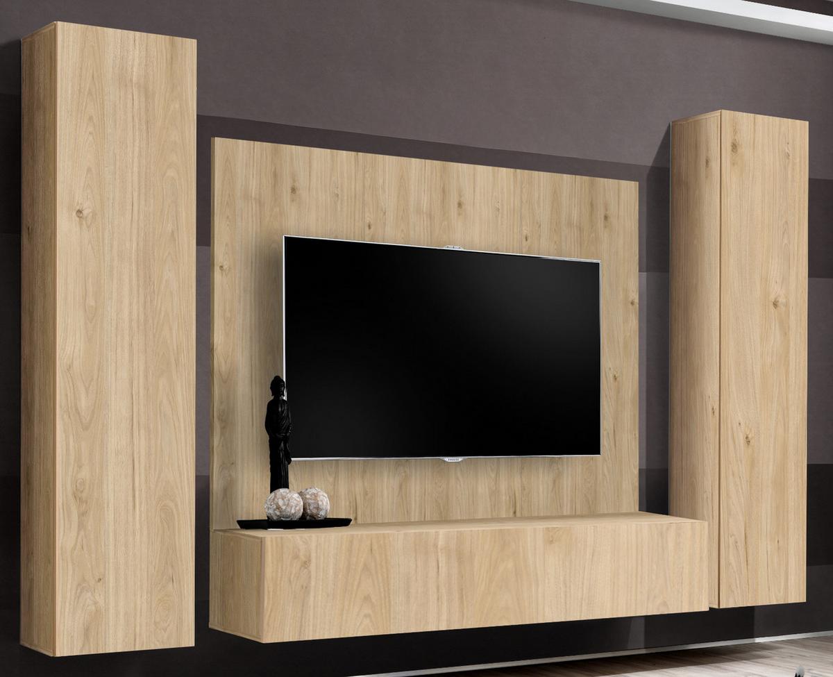WOHNWAND Eiche Jackson 4-teilig 260 cm hängend, Schrankwand mit Push-to-Open - Eichefarben, Holzwerkstoff (260/170/40cm) - Inn.Furn