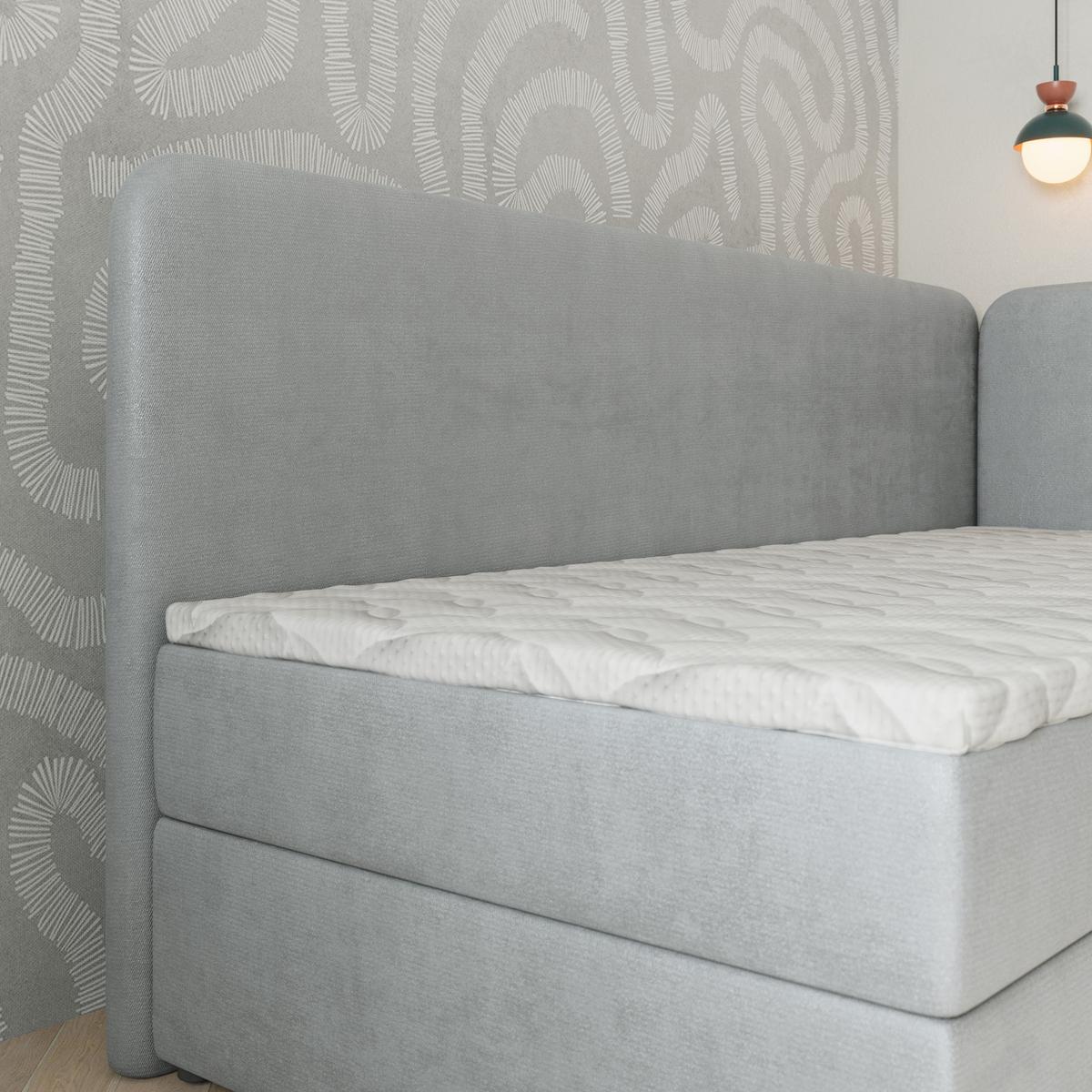 BOXBETT GINA 90x200 cm mit Matratze und Topper, H2+H3 - Hellgrau - Hellgrau, Holz (90/200cm) - MASSENO