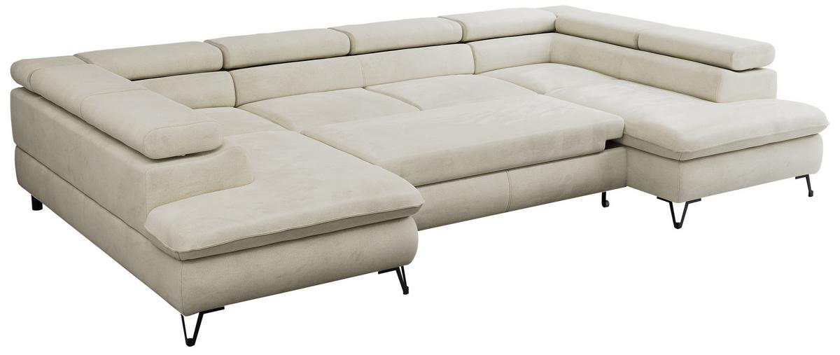 WOHNLANDSCHAFT PETER U Velvet Beige - Beige/Schwarz, Textil/Metall (346/76/208cm) - MKS