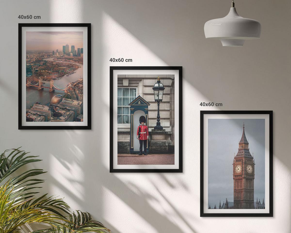 BILDER SET 3er Set - 40x60 cm Schwarzer Rahmen - London Bridge Guardian Big Ben - Schwarz, Kunststoff (40/60cm) - TULUP