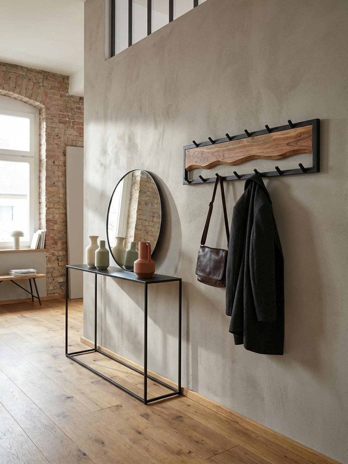 WANDGARDEROBE Akazie Massivholz Metall Modern 80x20x8 cm mit Wellenmuster - Akaziefarben, Holz (80/22/8cm) - KADIMA DESIGN