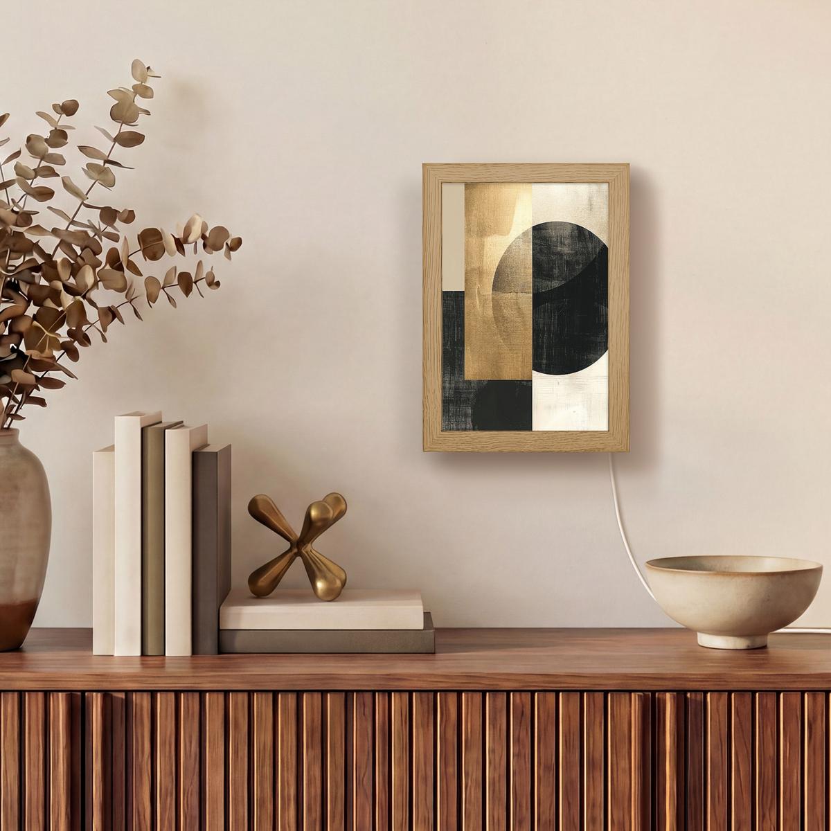 WANDLEUCHTE Abstrakt - Modern - Schwarz - Gold 15x20 cm - Sandfarben, Holzwerkstoff (15/20/8cm) - OnlyWow