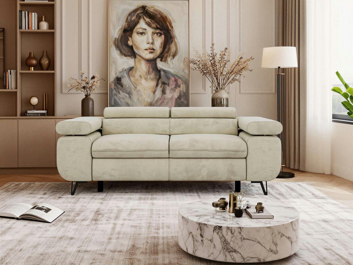 2-SITZER SOFA PETER - Beige Velvet - Beige/Schwarz, Textil/Metall (200/76/99cm) - MKS