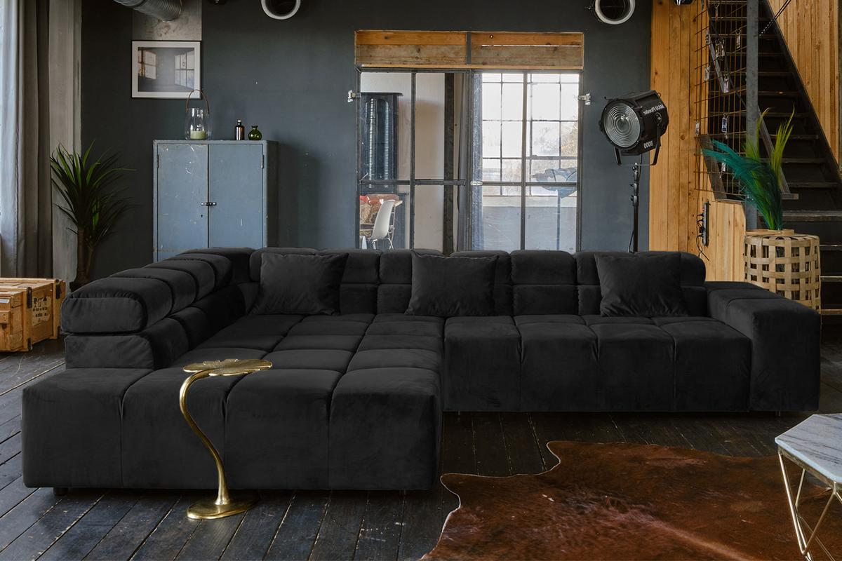 ECKSOFA MIT MOTORISCHEM SITZVORZUG NEVADA Schwarz Velvet Relaxfunktion - Schwarz, Textil (319/215cm) - KAWOLA