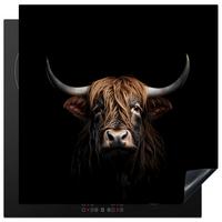 HERDABDECKPLATTE Schottischer Highlander - Porträt - Schwarz - Tier Induktionsmatte 78x78 cm - Braun, Kunststoff (78/78/0.2cm) - MuchoWow