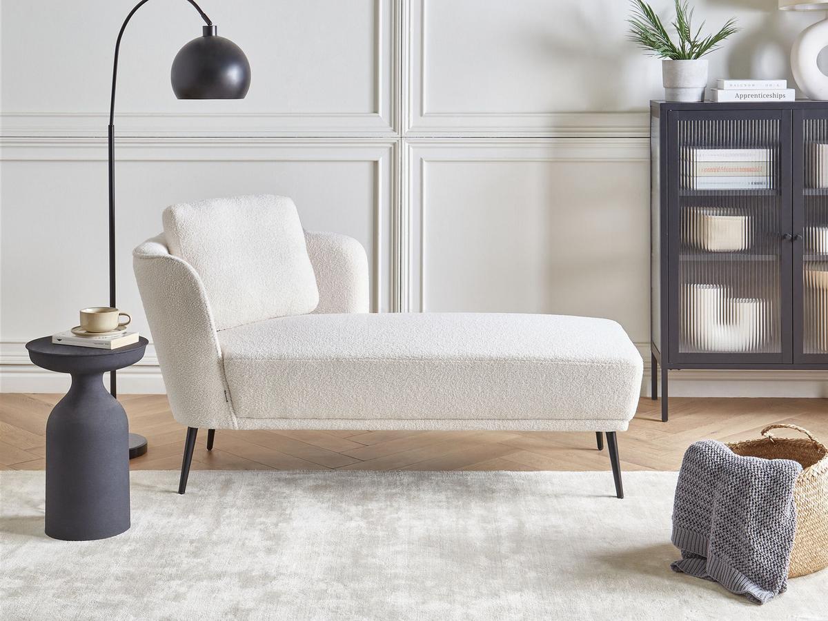 CHAISELONGUE-LINKSSEITIGE Bouclé Cremeweiß Artheze - Creme/Schwarz, Textil (148/70/64cm) - Beliani